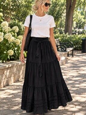 Farmers Market Black Maxi Skirt Size M